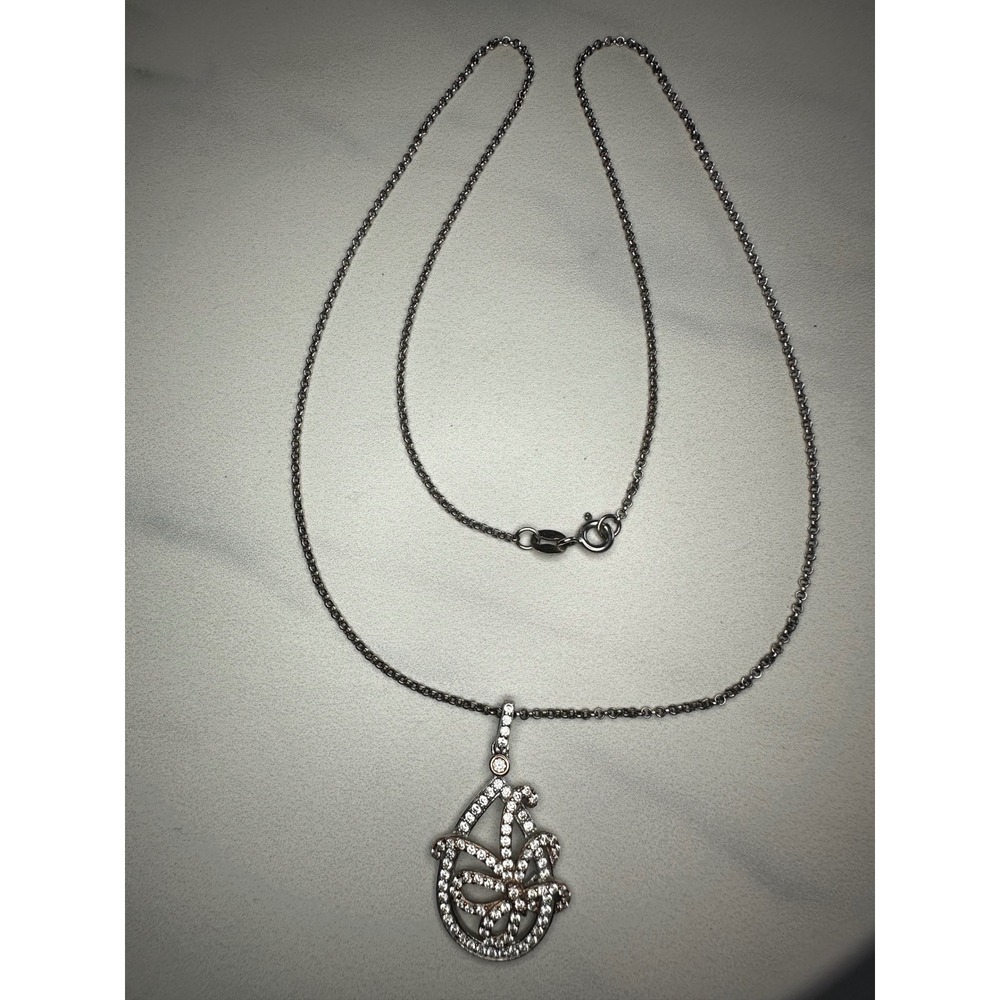 Mixed Metal Pear Butterfly Cubic Zirconia Pendant Sterling Silver 925 Necklace